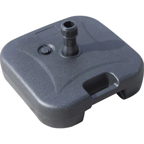 Base para sombrilla, plástico resistente, 40 cm x 40 cm x 15 cm, compatible con mástiles de 38 mm, capacidad de 15 litros, montaje mínimo. (1/5)