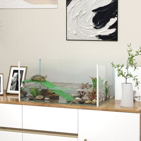 Aquarium pour tortues, terrarium avec plateforme, rampe et vue panoramique à 360°, 60 x 35 x 28 cm, blanc