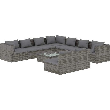 Maison Exclusive - Set Divani da Giardino 10 pz con Cuscini in Polyrattan Grigio (1/5)