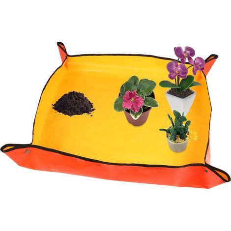 Tapis de rempotage pour plantes d'intérieur, orange, respectueux de l'environnement, en polyéthylène, 50 x 50 cm, épais, imperméable, portable (1/5)