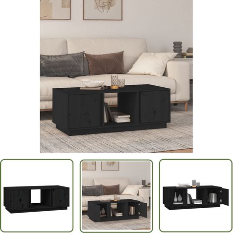 The Living Store Table basse Noir 110x50x40 cm Bois massif de pin - Table Basse - Meuble TV - Table D'appoint - Mobilier Intérieur - Design Scandinave (1/5)