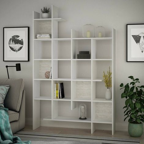 Dmora - Estante para libros Dguidett, Estante de oficina, Porta libros móvil, Biblioteca, 122x26h188 cm, Blanco (1/4)