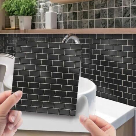 Dalle pvc Adhesive sol 30 Pcs Carrelage Adhesif Mural Cuisine 15 × 15CM Carrelage Adhesif Mural Salle de Bain étoiles Octogonales Brique noire Adaptées à la Décoration de la Maison (1/5)