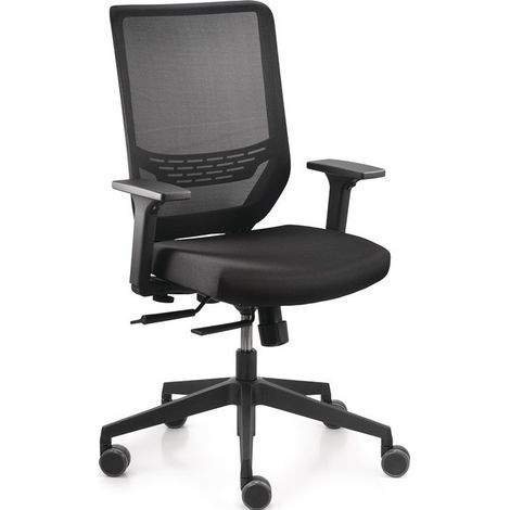 Sedia girevole da ufficio con braccioli in rete, regolabile in larghezza e altezza, nera 410-520 mm con tecnologia sincrona DAUPHIN