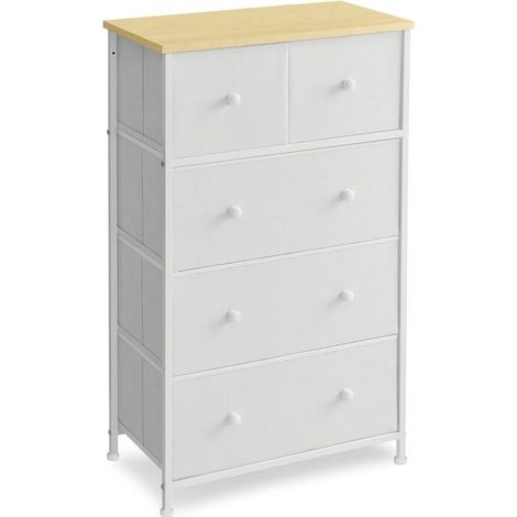 Commode de rangement design industriel 30 x 56 x 93 cm avec 5 tiroirs en tissu ambiance cosy en panneau aggloméré marron (1/2)