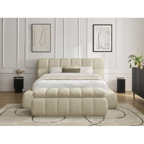 BOBOCHIC - Lit coffre MONT-BLANC + Bout de lit MONT-BLANC tissu mesh 140x190 + bout de lit 140 Beige (1/5)