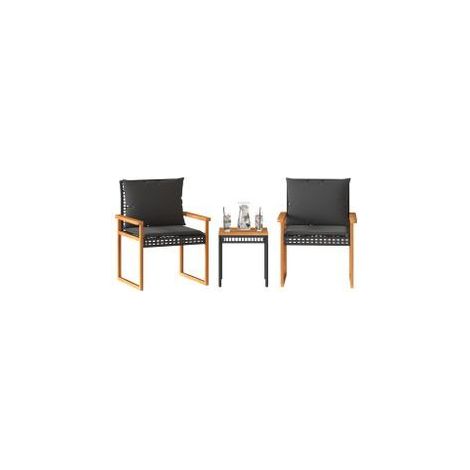 Ensemble de bistro 3 pcs et coussins noir résine tressée acacia (1/5)