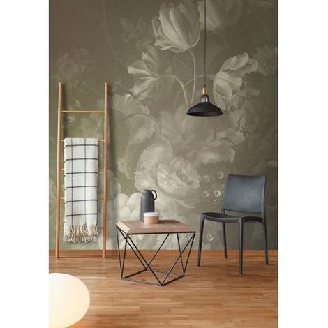 Papier peint panoramique floral vert et blanc Tapisserie panoramique vintage idéal salon Papier peint panoramique nature zen à motifs fleurs (1/3)