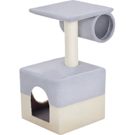 Arbre à chat, beige, 31 x 31 x 58 cm, pour chat, aire de jeu et repos, griffage quotidien, poteaux sisal, repos et griffage