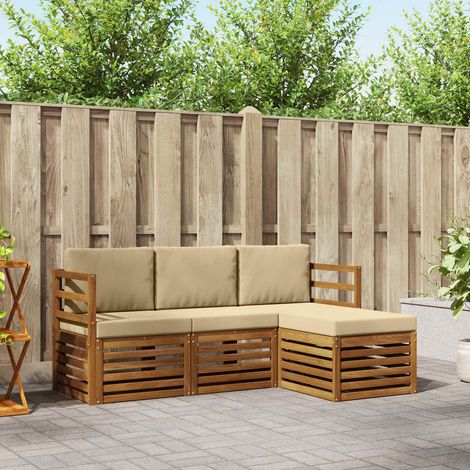 Outdoor-Sofagarnitur 4 pcs Natur und Beige Massivholz Akazie (1/5)
