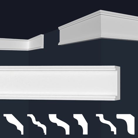 Moulures en stuc blanc et clair, coffrage XPS Styropor, paquets d'épargne Marbet Series-E: E-29 / 20x97mm, 2 mètres / 1 bande