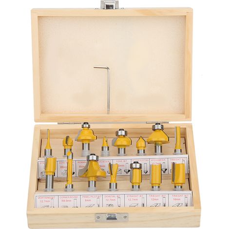 Kit de fraises à bois en carbure cémenté, 15 pièces/ensemble, avec boîte de rangement, boîte à tige de 8mm (1/5)