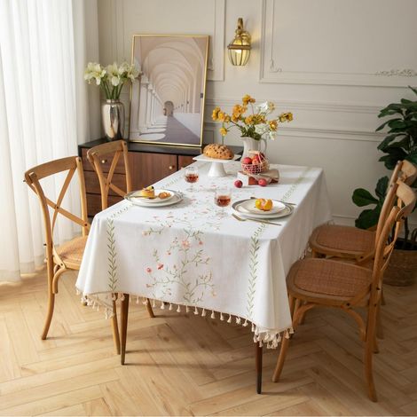 Nappe aspect lin avec broderie, hydrofuge, 140x140 cm