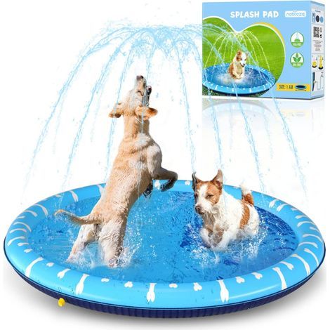 Piscine pour Chiens Grande, D140cm/55in, 0.55cm Épaississant Tapis de Jeu d'eau pour Chiens avec Éclaboussures et Antidérapant, Jouet de Jardin Portable Durable, Jaune & Bleu (1/5)