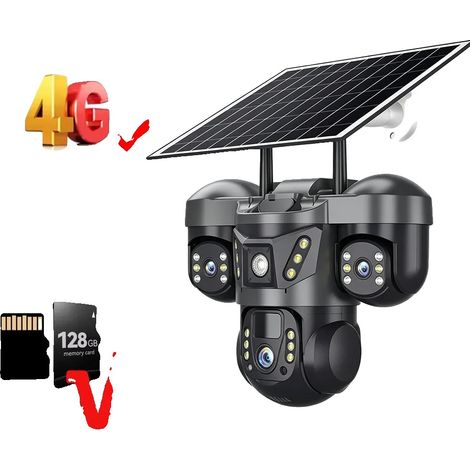 Telecamera di sicurezza, tripla lente, alimentazione solare, telecamera solare 4G, scheda da 128 GB inclusa (1/2)