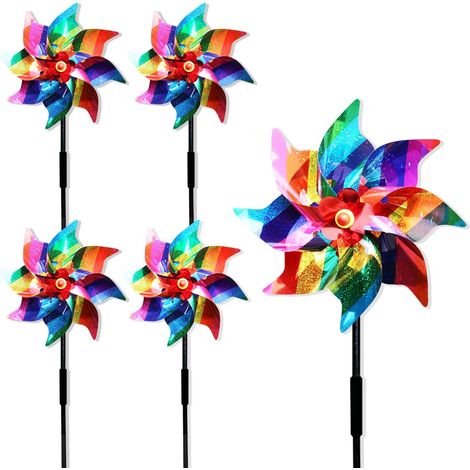 Molinos de viento reflectantes para jardín (juego de 5 piezas), repelentes de pájaros, adecuados para ahuyentar a la mayoría de las aves. (1/5)