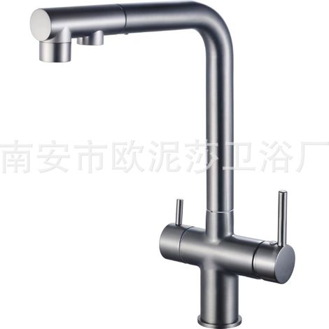 Russian Hot Selling All-Copper Pull-Out Kitchen Faucet, Hot and Cold Water Sink/Vegetable Washing Basin 3-in-1 Dual Control Water Purifier Faucet - Copper Body Gun Gray Pull-Out Water Purifier Model
