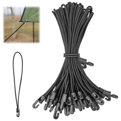 Lot de 16 Tendeur Elastique, Sandow élastique Noire Tendeurs élastiques avec Crochets Tendeur en Caoutchouc élastique pour Tentes de Bâche de Camping Remorque (1/5)