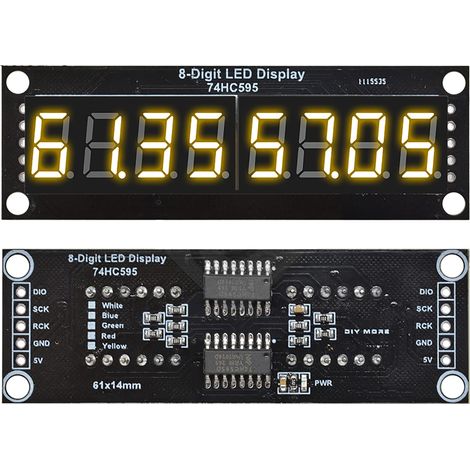 8-stellige 7-Segment-LED-Röhren-Digitalanzeigemodul 74HC595, 5 V, 0,36 Zoll, gelbe Anzeige (1/5)