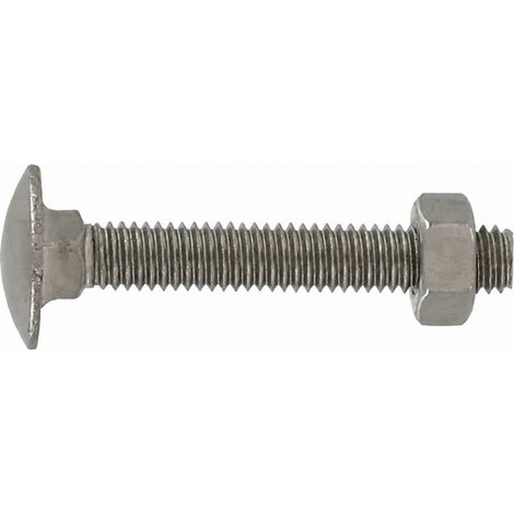 Bullone a testa tonda in acciaio inox A2 6x80mm a collo quadrato, 4 pezzi.