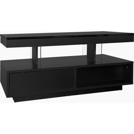 Table basse noire brillante 95 x 50 x 42,5 cm avec 4 inserts en verre, 2 tiroirs et 2 niches (1/5)