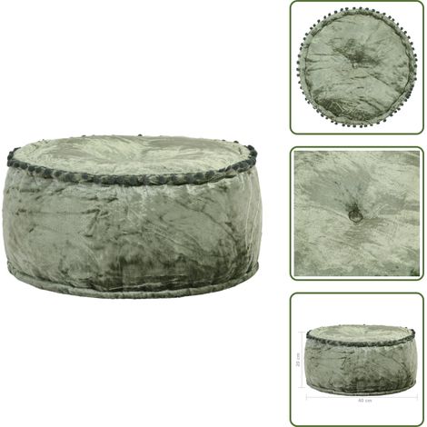 Pouf Rund Samt 40x20 cm Grün - Samtpuff - Runder Hocker - Deko Sessel - Beistelltisch - Wohnaccessoire