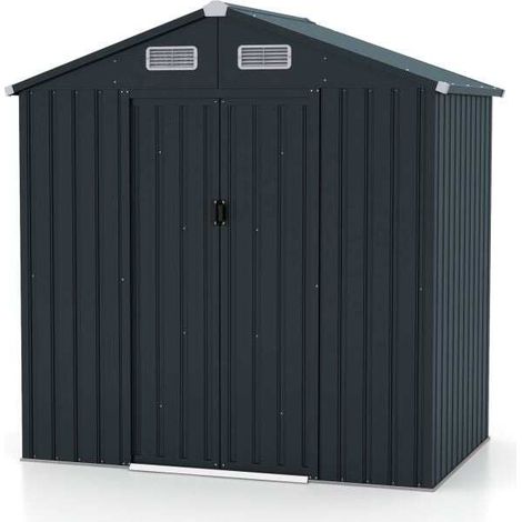 Remise à outils 193 x 129 x 196 cm, abri de jardin avec toit en pente, portes coulissantes, évents, cadre métallique galvanisé gris (1/5)