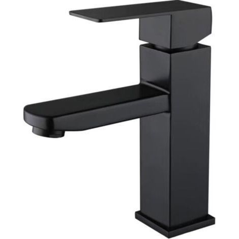 [JAMAIS UTILISÉ] Robinet de lavabo noir en acier inoxydable à poignée unique, eau chaude et froide, robinet d'évier noir, robinet mitigeur de salle de bain noir (sans conduite d'eau)-robinet lavabo va (1/4)