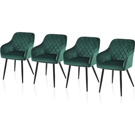 Lot de 4 chaises de salle à manger en velours vert avec accoudoirs et pieds en métal (1/5)