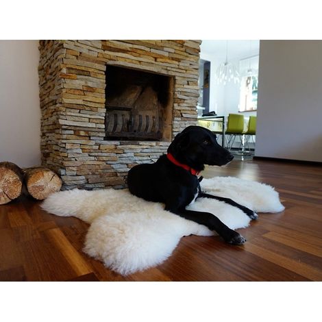 Alfombra de piel de oveja blanca natural de 120 x 70 cm - Alfombra de lana auténtica para mascotas (perros y gatos), alfombra de lujo suave con pelo grueso de 5 cm. (1/5)