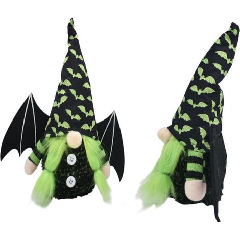 Set mit 2 Plüsch-Halloween-Gnomen mit Fledermausflügeln zur Dekoration von Etageren - Schwedischer Tomte gesichtsloser Gnom, ideal für Halloween-Tischdekorationen. (1/5)