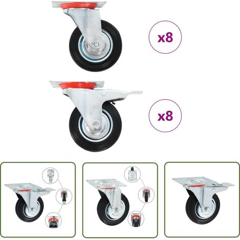 The Living Store 16 pcs Roulettes pivotantes 100 mm - Roulettes Pivotantes - Roulettes De Chariot - Roues Mobiles - Accessoires Meuble - Fixation Meuble (1/5)