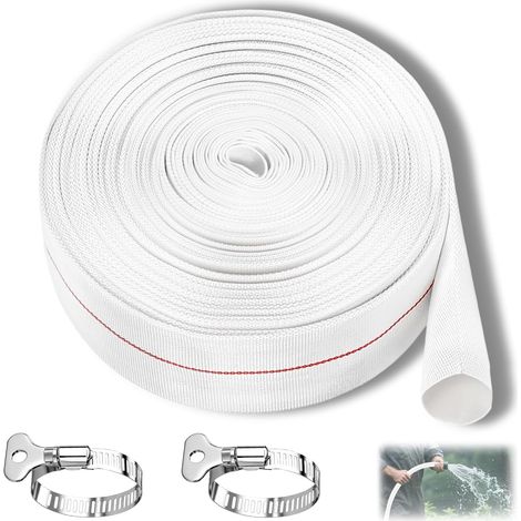 Tuyau de Refoulement, Kit Tuyau Plat en Textile 10 m et 2 Collier de Serrage, Tuyau d'Incendie pour Pompes à Eau Submersibles et Autres, Bain à Remous, Piscine ou Puisard (1/5)
