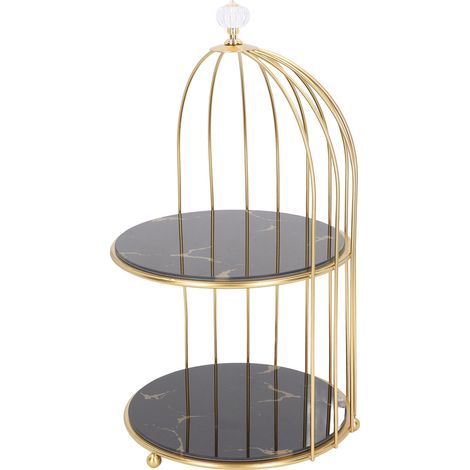Étagère de rangement à Double couche, organisateur de Cage à oiseaux, présentoir pour comptoir de salle de bain, coiffeuse, cadre doré, motif de Base noir (1/5)