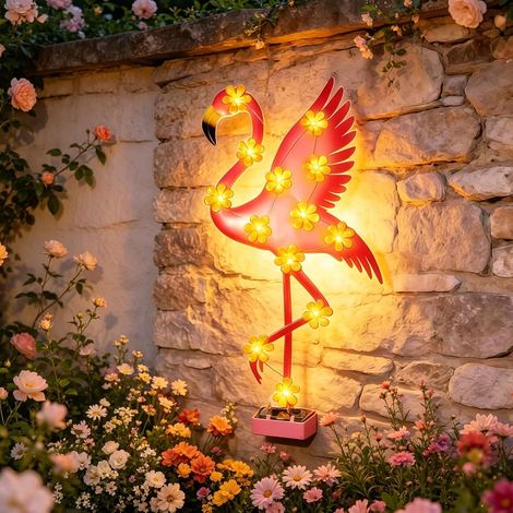 Applique murale solaire extérieure, métal, motif chouette ou flamant rose, 600 mAh, IP65, 8-12 h (1/5)