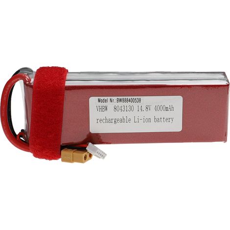 vhbw Batería recargable compatible con XT60 clavija (m) para modelismo p ej coche carreras, avión (4000mAh, 14,8V, Li-poli, 140 x 44 x 30mm)
