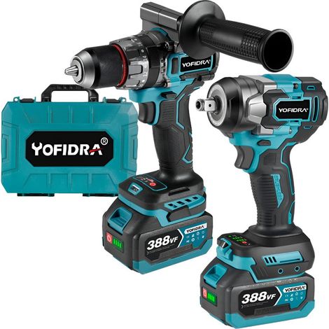 Taladro atornillador de impacto sin escobillas, 700 Nm, 1/2" + 18V, Ø13 mm, con dos baterías y 4 vasos