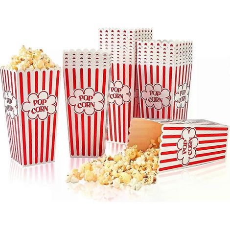 Boîtes à popcorn jetables, paquet de 28, 1,3 kg (46 oz), en carton rayé rouge et blanc (1/5)