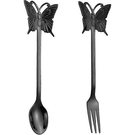 Lot de 2 mini couverts en acier inoxydable (cuillères à thé, fourchettes, cuillères à dessert) GKFNoir (1/5)