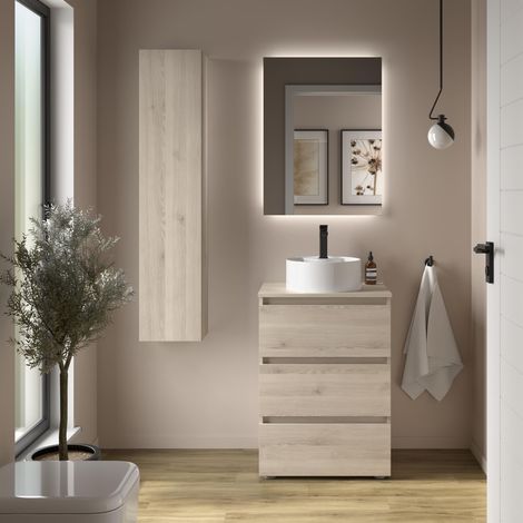 Mueble de Baño BEQUIA 3C 60cm Natural Lavabo sobre encimera Porcelana (1/5)