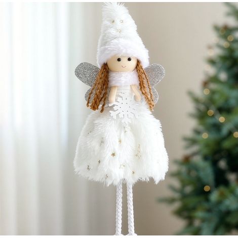 Figurine ange de Noël blanc 30 cm, décoration de table avec ailes pailletées et flocon de neige (1/3)