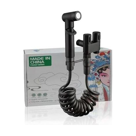 Bidet-Sprühset für die Toilette mit hochwertiger Handbrause, 2 m Teleskopschlauch und Doppelventil, Schwarz - t (1/5)