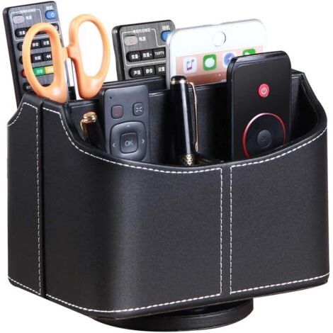Ahlsen Support de Télécommande Rotative, Organiseurs Multimédia avec 5 Compartiments,Multifonctionnel Organisateur de bureau en PU Cuir, TV Boîte de Rangement pour télécommandes, ipad, phone et lunett (1/4)