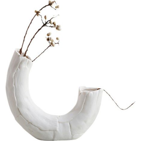 Vase décoratif Yan Yi blanc design abstrait pour fleurs séchées ou fraîches, idéal salon bureau (1/5)