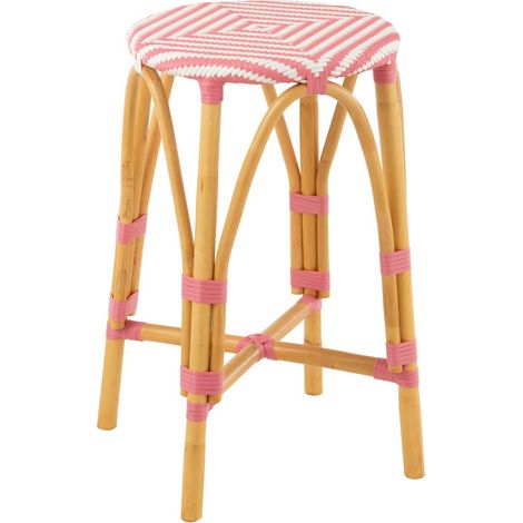 Tabouret de Bar en Rotin "Danial" 65cm Rose
