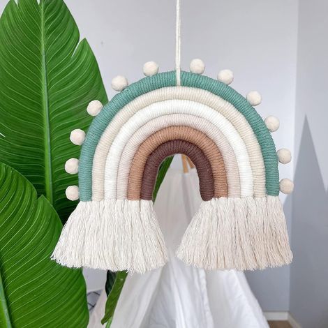 Arc en Ciel Macramé Mural Décoration, Faite à la Main Tenture Déco Murale Tapisserie Tissée pour Deco Chambre Enfant (1/5)