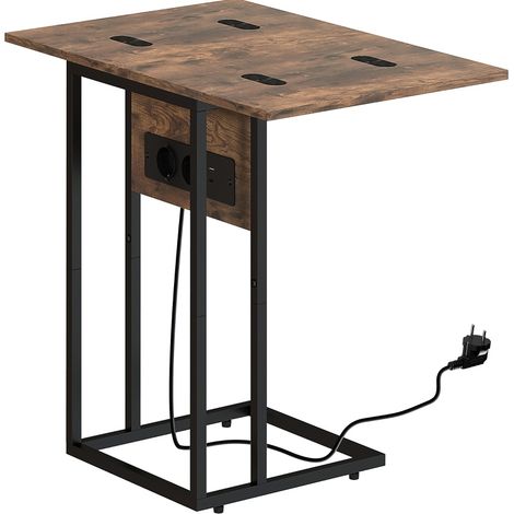 Faltbarer C-Beistelltisch mit Ladestation, Holzoptik und Metall, Braun (1/5)