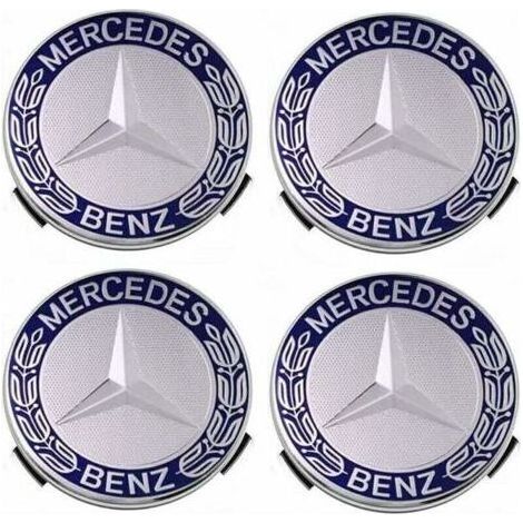 Lot de 4 cache-moyeux compatibles avec Mercedes Benz 75 mm - Bleu, (1/4)