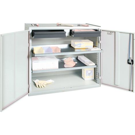 Werkzeug-/Beistellschrank H1000xB1000xT500mm 2Schubl.,2 BD lichtgrau STUMPF (1/5)