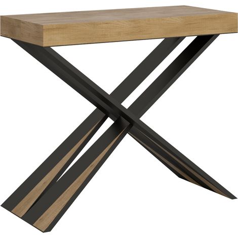 Table console extensible 90x40-300cm chêne naturel – Système télescopique – Structure en fer croisé – Made in Italy – Itamoby (1/5)